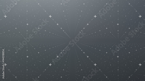 Abstract vector interface background. Matrix of crosses with illusion of depth and perspective. Abstract futuristic space background. Infinite HUD on a dark background