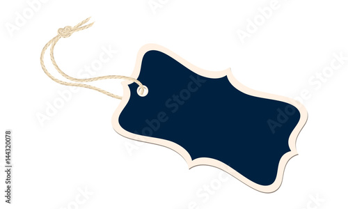 Vector illustration of curved fancy gift label with realistic linen string tying.