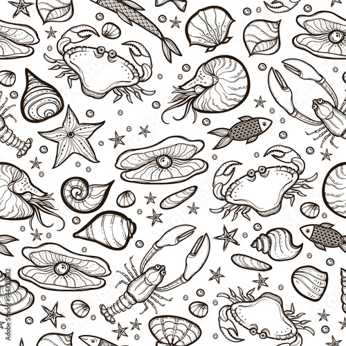 Crab and shell seamless pattern
