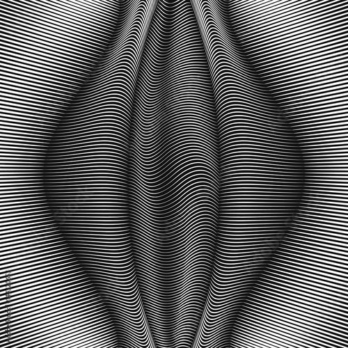 Vector warped lines background. Flexible stripes twisted as silk forming volumetric folds. Monochrome variable width stripes with shadows and highlights. Modern abstract creative backdrop.