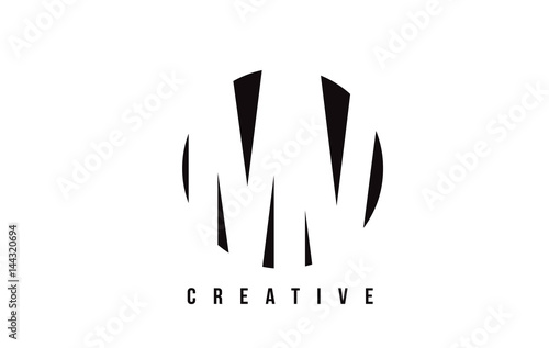 MV M V White Letter Logo Design with Circle Background.