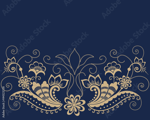 Vector illustration of mehndi ornament. Traditional indian style, ornamental floral elements for henna tattoo, stickers, mehndi and yoga design, cards and prints. Abstract floral vector illustration. © garrykillian