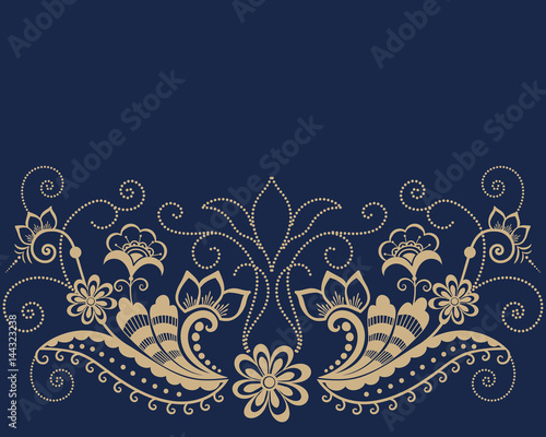 Vector illustration of mehndi ornament. Traditional indian style, ornamental floral elements for henna tattoo, stickers, mehndi and yoga design, cards and prints. Abstract floral vector illustration.