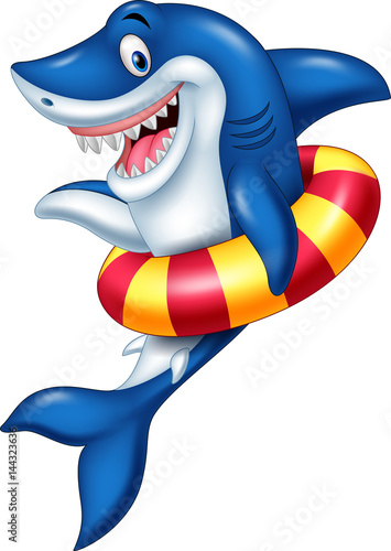 Cartoon shark with inflatable ring