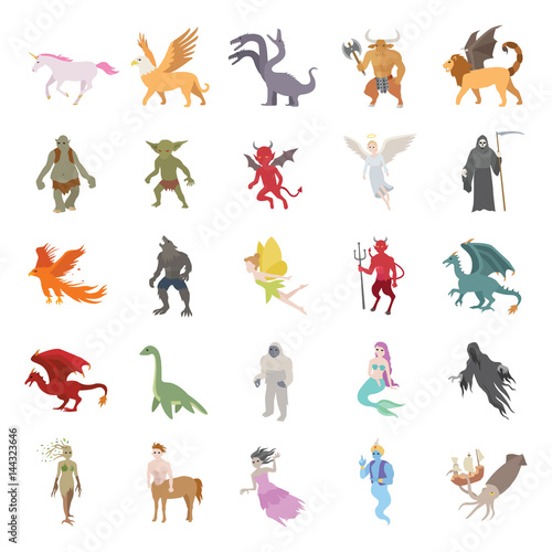 25 Mythical creatures color vector icons