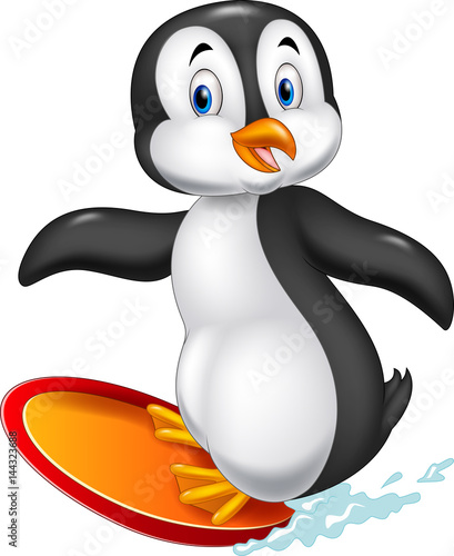 Cartoon surfing penguin