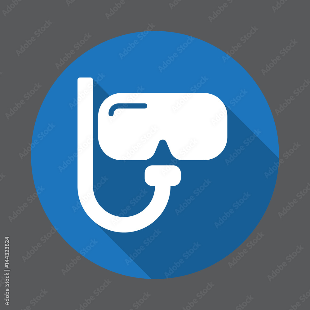 Diving mask flat icon. Round colorful button, circular vector sign with long shadow effect. Flat style design