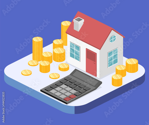Isometric flat 3D vector House and real estate money investment.