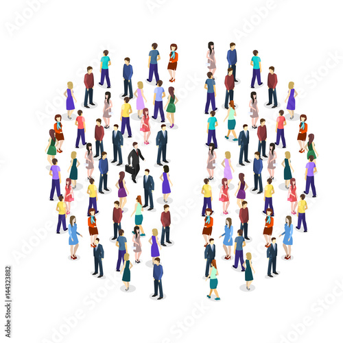 Isometric flat Infographic chart consisting of a crowd of people