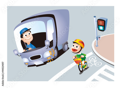 自転車の交通安全、自転車と交通安全、トラックの左折と子供自転車