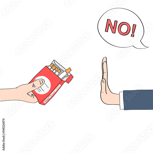 Sketch style illustration of a hand refusing offer for cigarette