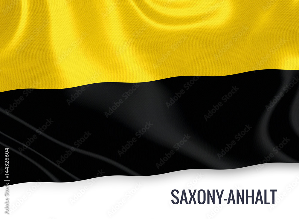 Naklejka premium Flag of German state Saxony-Anhalt waving on an isolated white background.