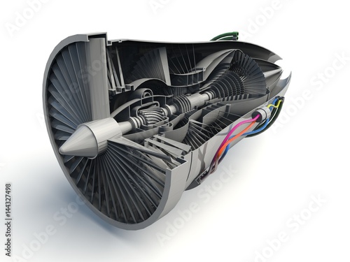 3D illustration of the inside of an airplane engine 