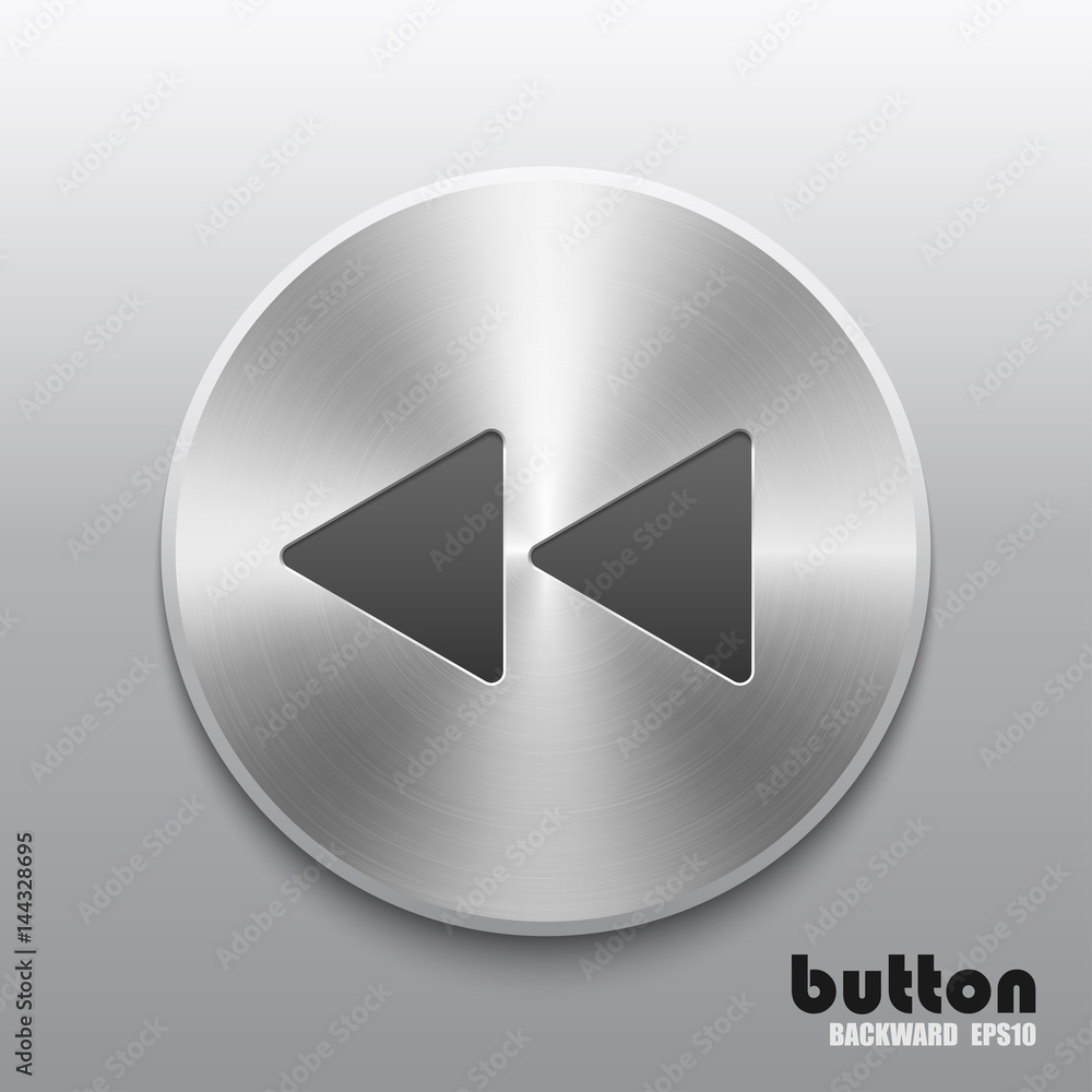 Round rewind back button with metal brushed texture Round rewind back button with metal brushed texture