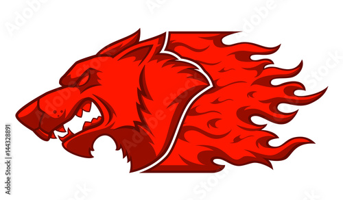 Red Wolf . Image of a red wolf and flame on a white background. vector illustration.
