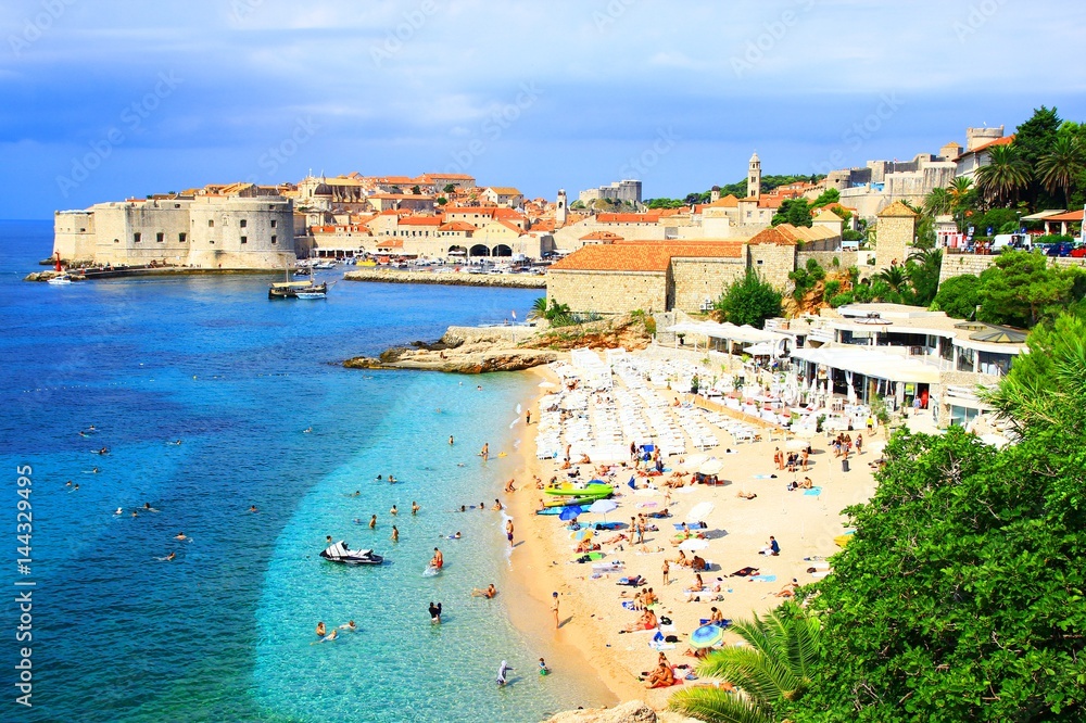 Dubrovnik and sandy beach Banje, Croatia