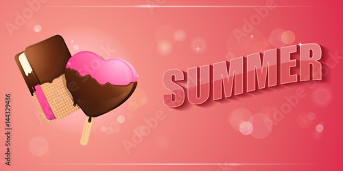 Ice cream banner pink. vector Illustration