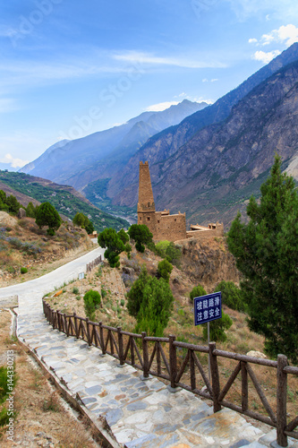 Stone Towers in tibetan Danba village Suopo in China photo