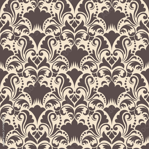 Vector damask seamless pattern background. Classical luxury old fashioned damask ornament, royal victorian seamless texture for wallpapers, textile, wrapping. Exquisite floral baroque template. © garrykillian