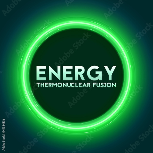 Vector abstract illustration of thermonuclear fusion plasma current flows in toroidal field. Tokamak or stellator inside plasma flow. Green glow of energy.