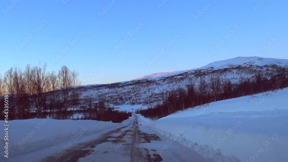 Driving on an icy road in winter Driving on an icy road in winter