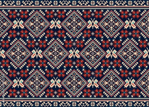 Vector illustration of Ukrainian folk seamless pattern ornament. Ethnic ornament. Border element. Traditional Ukrainian, Belarusian folk art knitted embroidery pattern - Vyshyvanka