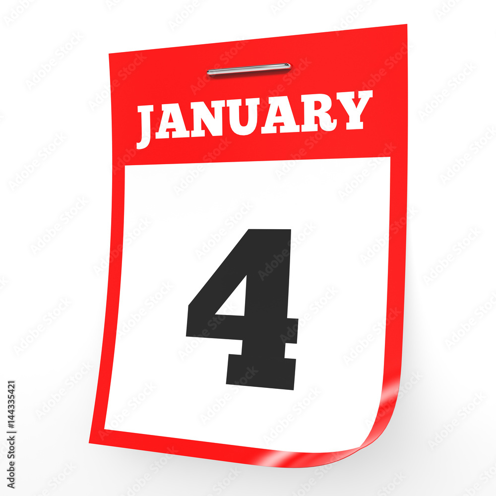 January 4. Calendar on white background. January 4. Calendar on white background.