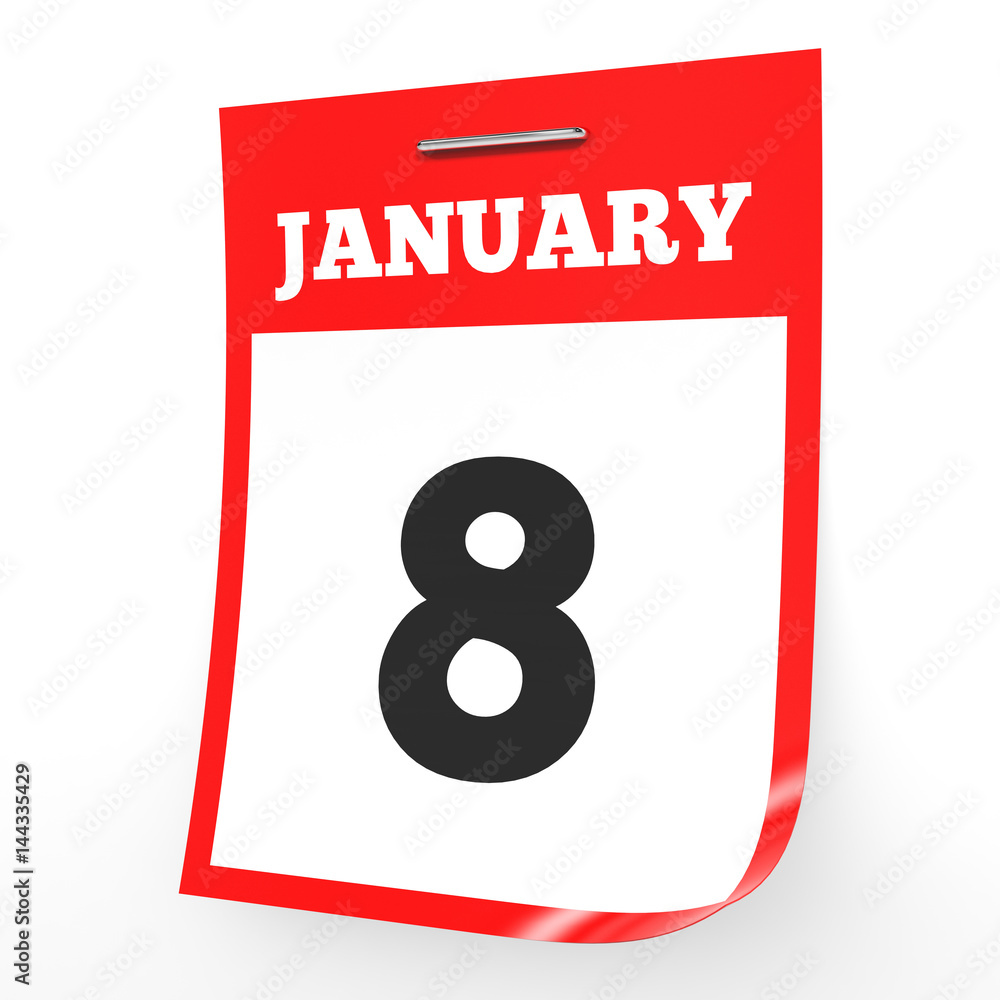 January 8. Calendar on white background. January 8. Calendar on white background.