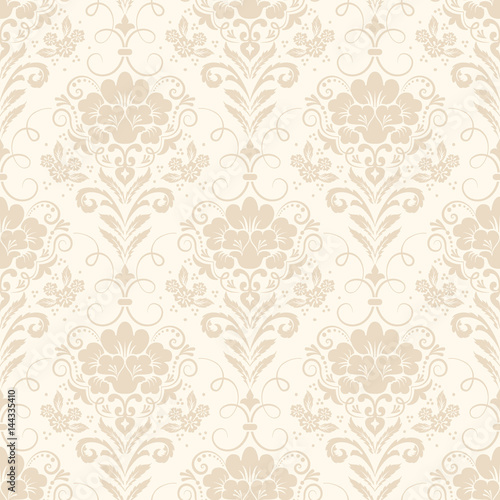 Vector damask seamless pattern background. Classical luxury old fashioned damask ornament, royal victorian seamless texture for wallpapers, textile, wrapping. Exquisite floral baroque template.
