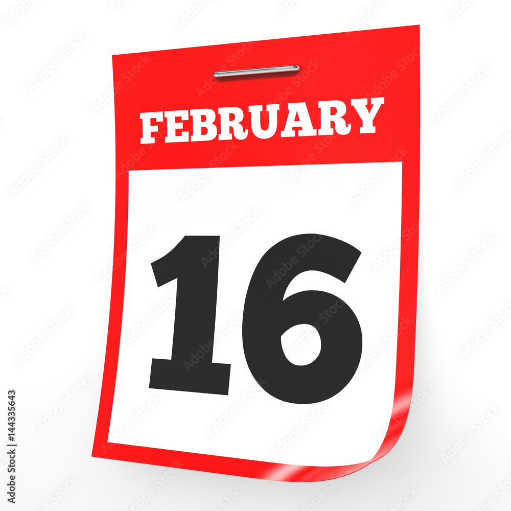 February 16. Calendar on white background. February 16. Calendar on white background.