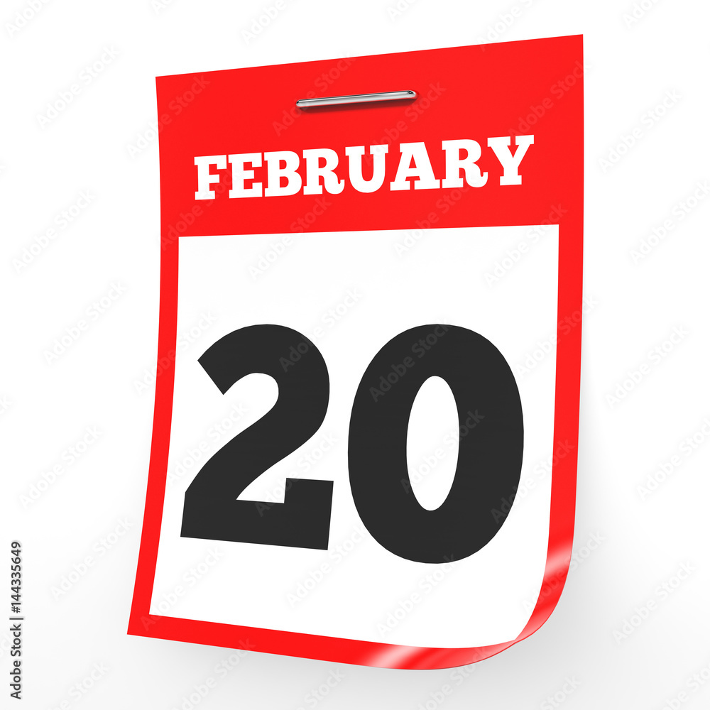 February 20. Calendar on white background. February 20. Calendar on white background.
