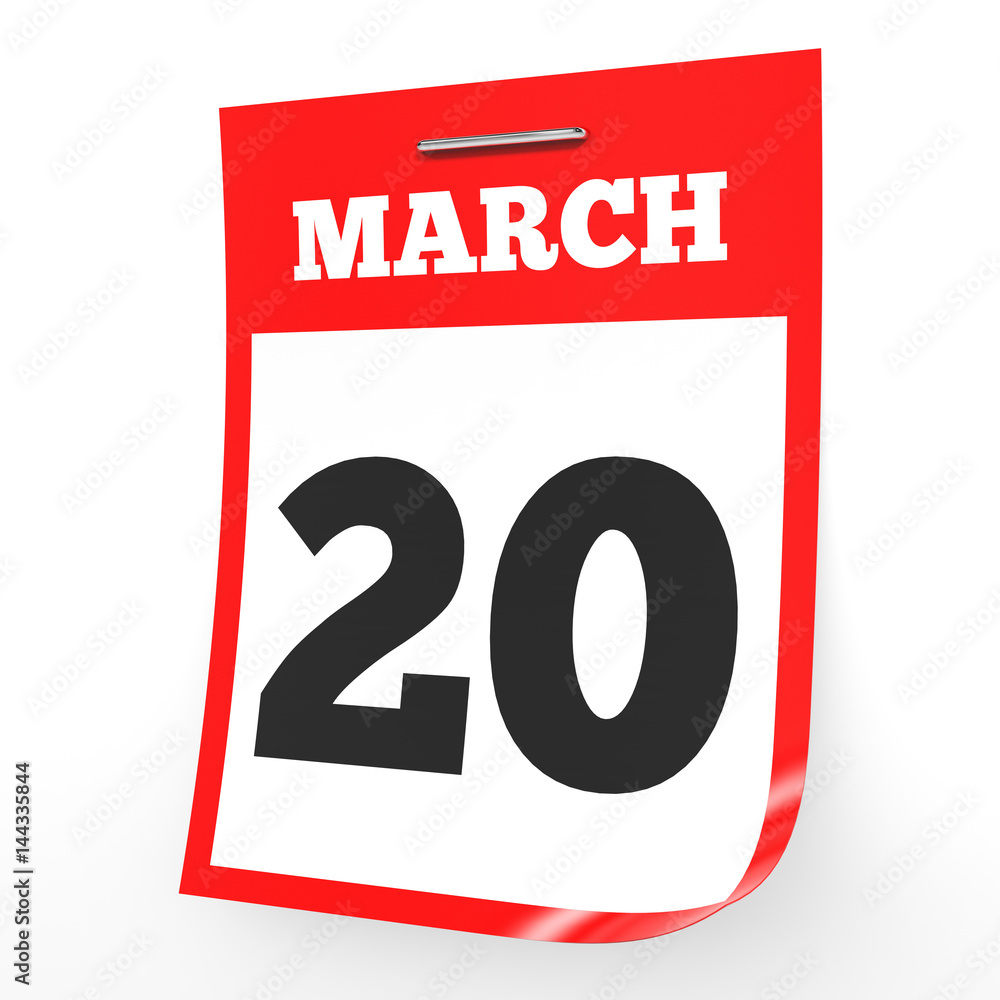 March 20. Calendar on white background. March 20. Calendar on white background.