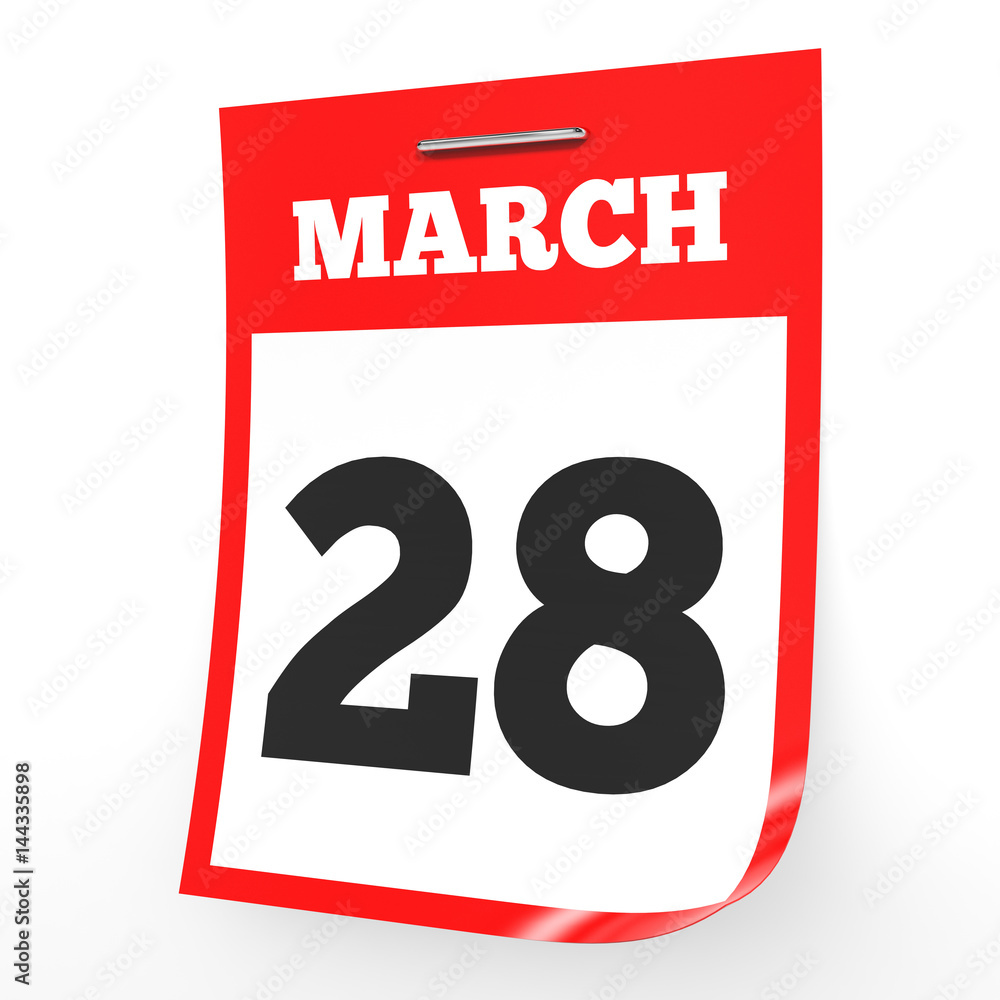 Fototapeta premium March 28. Calendar on white background.
