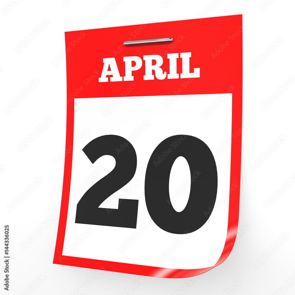 April 20. Calendar on white background. April 20. Calendar on white background.