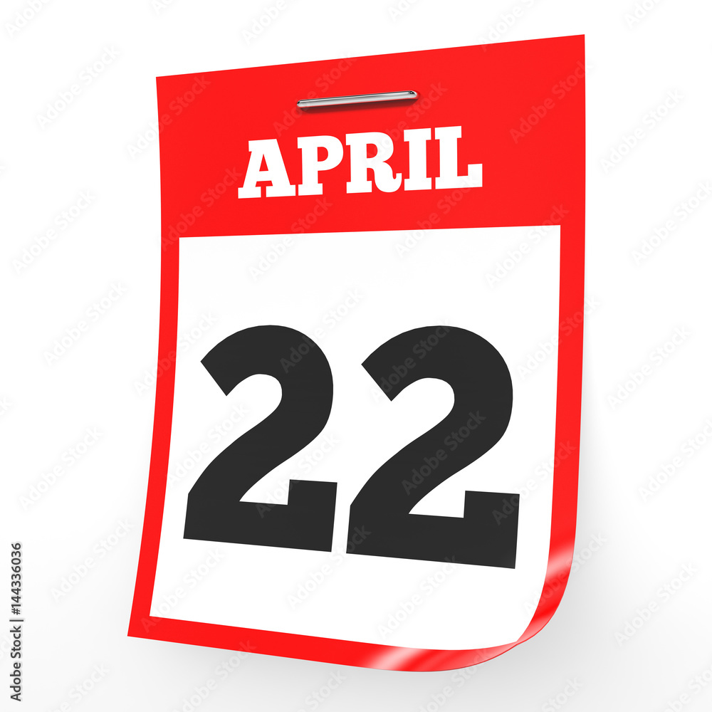 April 22. Calendar on white background. April 22. Calendar on white background.