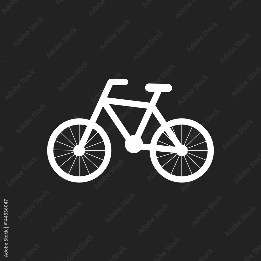 Fototapeta premium Bike silhouette icon on black background. Bicycle vector illustration in flat style. Icons for design, website.