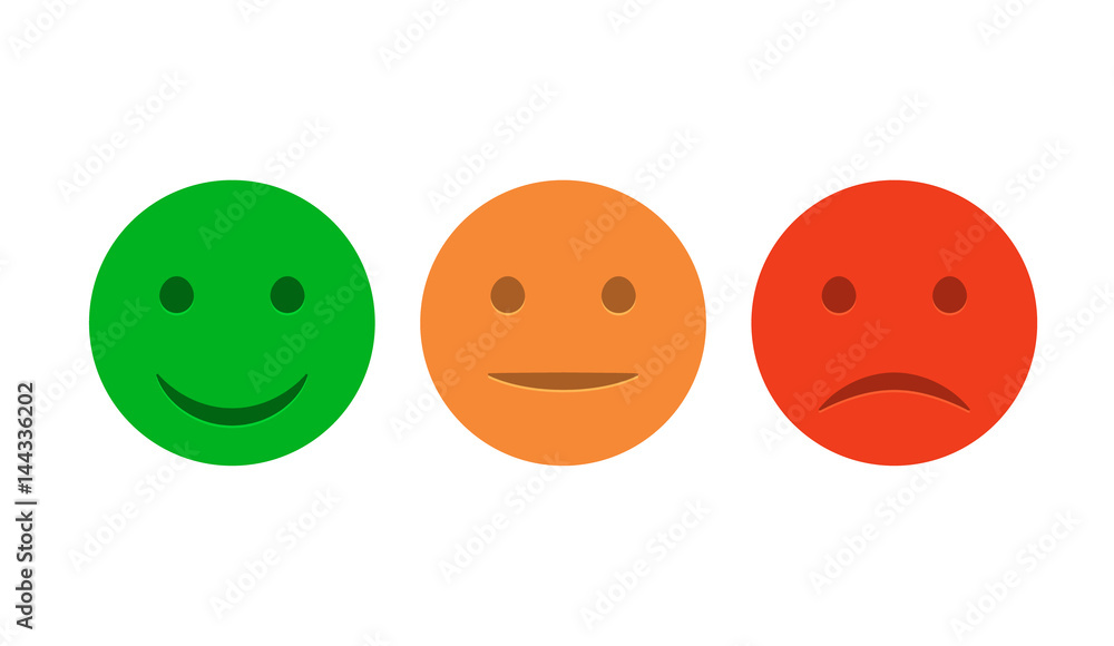 Smiley icon set. Emoticons positive, neutral and negative. Vector isolated red and green mood. Rating smile for customer opinion Smiley icon set. Emoticons positive, neutral and negative. Vector isolated red and green mood. Rating smile for customer opinion