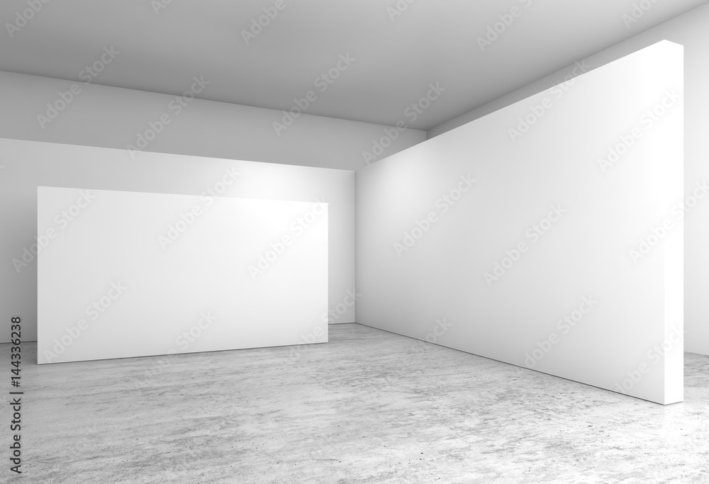 Abstract empty interior, white walls installation 3 d Abstract empty interior, white walls installation 3 d