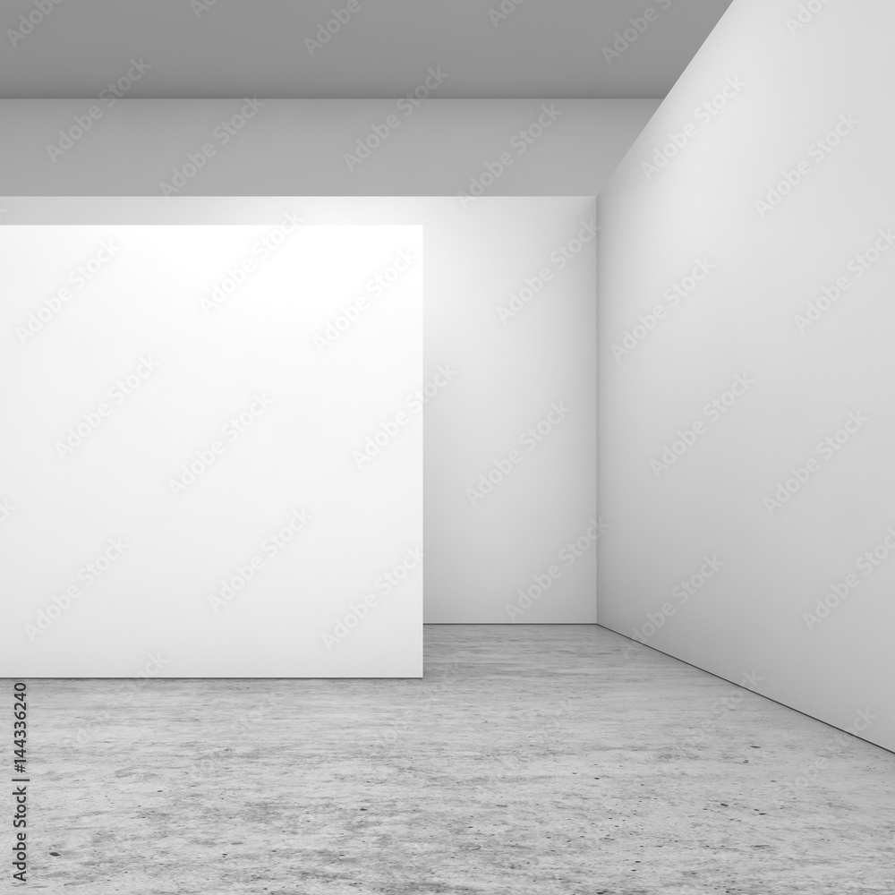 Abstract empty interior, white 3 d walls installation Abstract empty interior, white 3 d walls installation