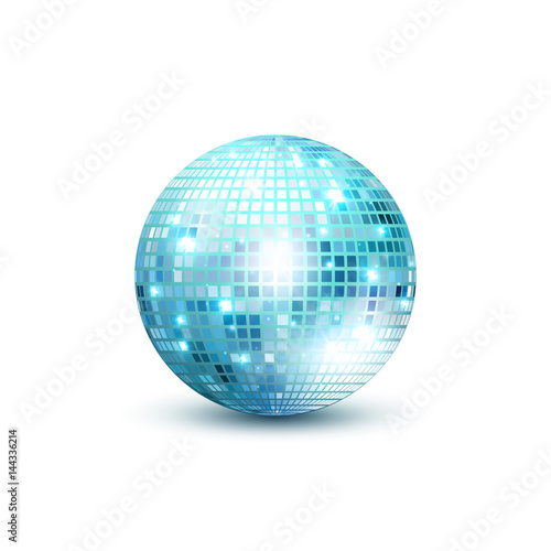 Disco ball isolated illustration. Night Club party light element. Bright mirror golden ball design for disco dance club