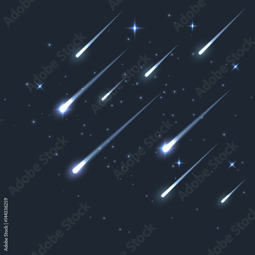 Vector star meteor falling in dark. Comet or asteroid science background. Galaxy astronomy background illustration