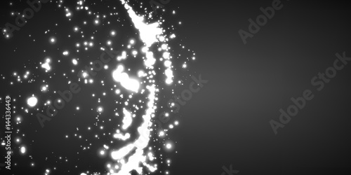 Abstract vector grayscale mesh on dark background. Futuristic style card. Elegant background for business presentations. Corrupted point sphere. Chaos aesthetics.