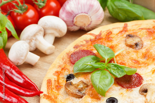 Hot pizza with cheese on a ...