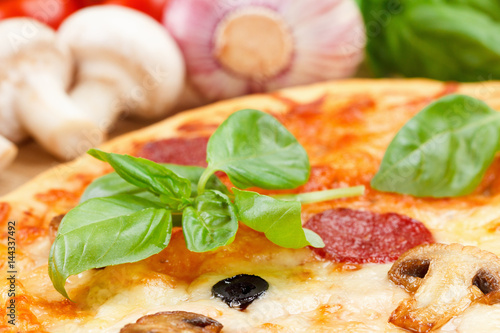 Hot pizza with cheese on a ...