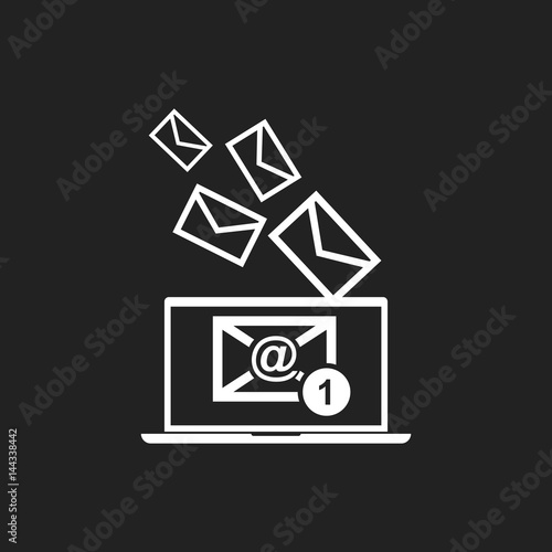 Email message on laptop. Vector illustration in flat style on black background.