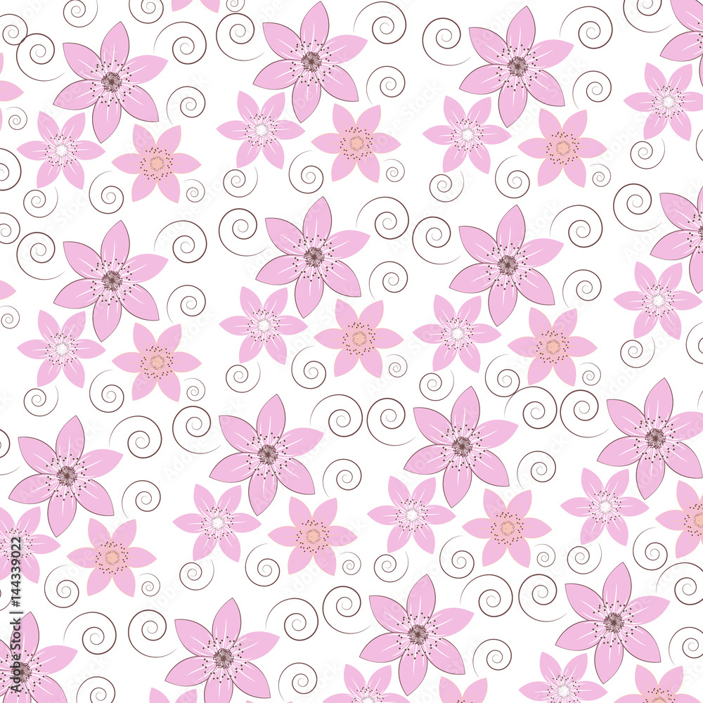 Pink flowers on white background .
