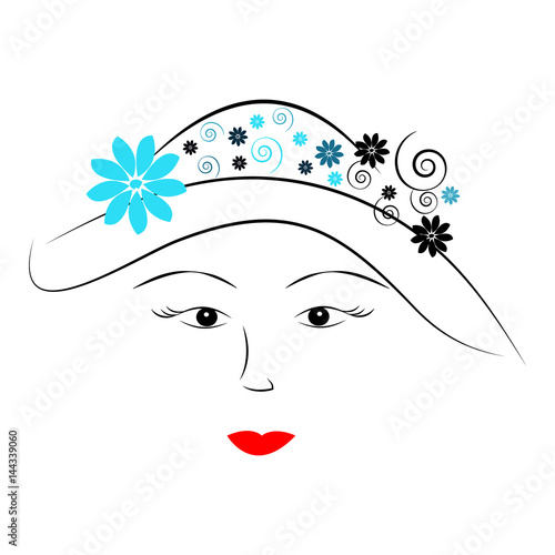 Womens eye with hat on white background