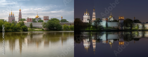 Day and night series: Novodevichy Convent (also known as Bogoroditse-Smolensky monastery), Moscow. This is two high dynamic range (HDR) photos of same location from same point of shoot.