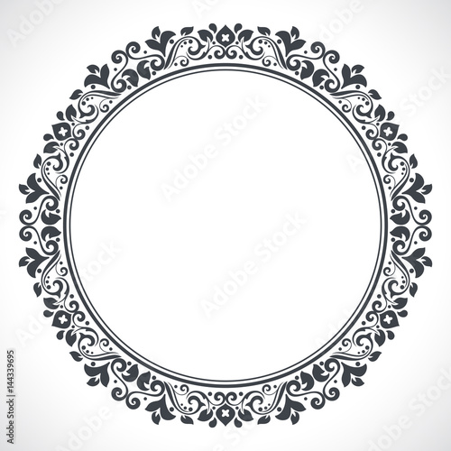 Vintage black and white round floral frame.