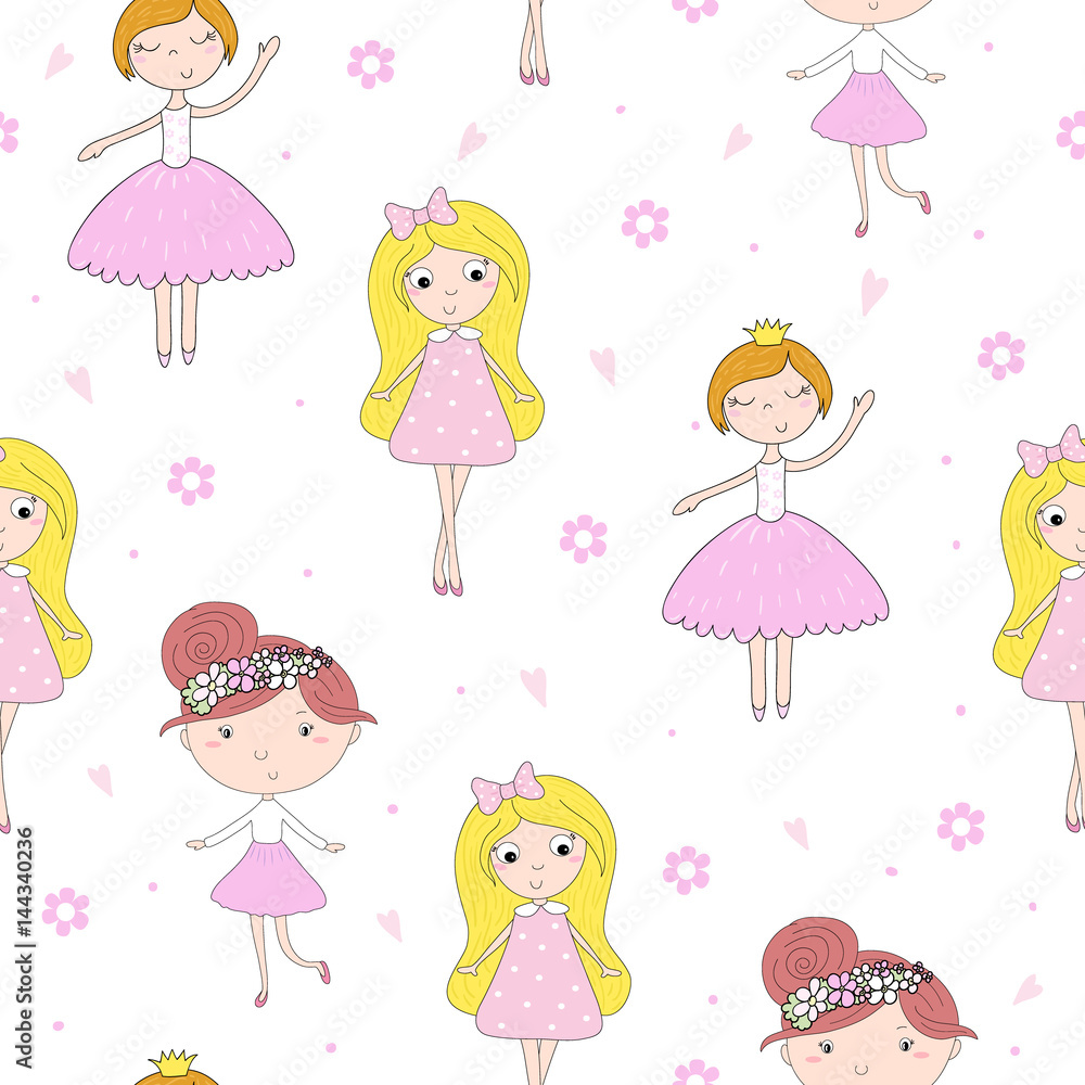 cartoon positive seamless pattern with cute girls cartoon positive seamless pattern with cute girls